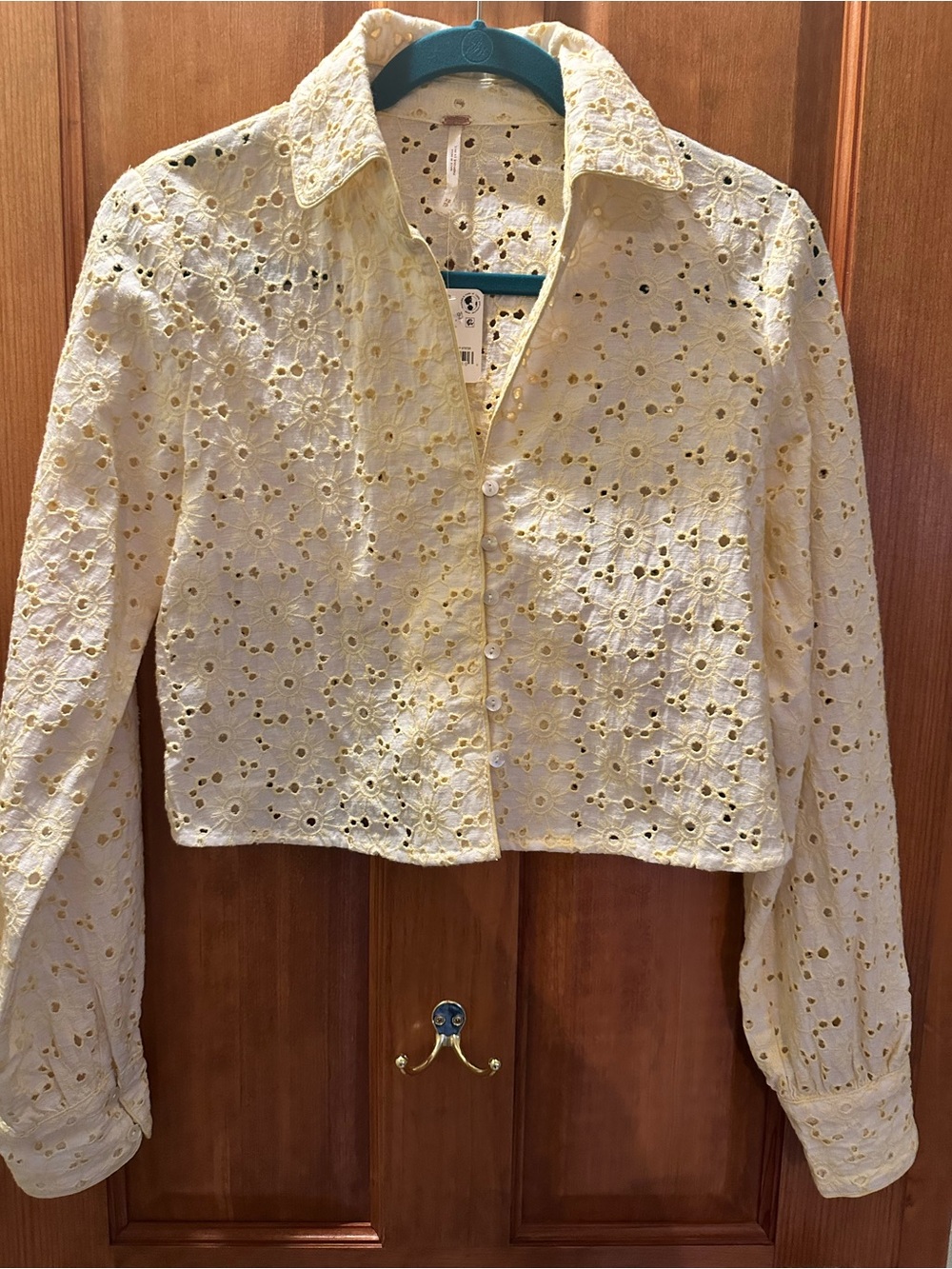 Free people Eyelet Cropped Button-Front Shirt Jacket in Yellow